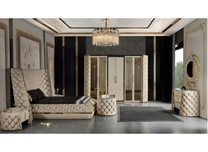 Bedroom set Chesterfield furniture design bed wardrobe mirror 7-piece.